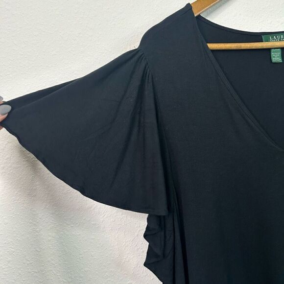 Lauren Ralph Lauren Black Rayon Flutter Sleeve V-Neck Knit Blouse Women’s 2X - Picture 3 of 9